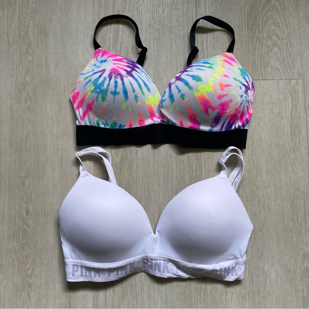 2 Victoria’s Secret Pink Wear Everywhere Wireless Push-Up Bra Women Size 34D